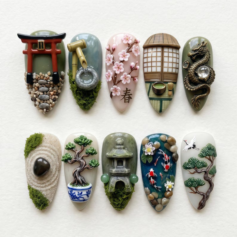 Elegant Botanical Garden Press On Nails