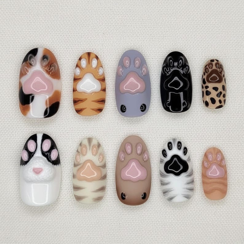 Cute Pastel Paw Print Press On Nails