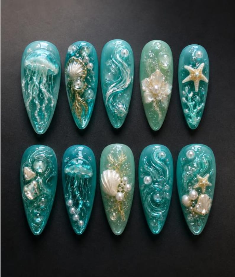 Luminous Aqua Escape Press On Nails