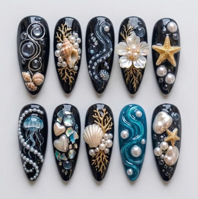 Dark Ocean Elegance Press On Nails