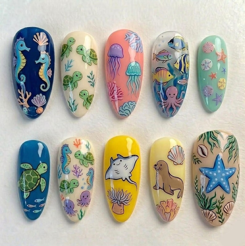 Cute Coastal Adventure Press On Nails