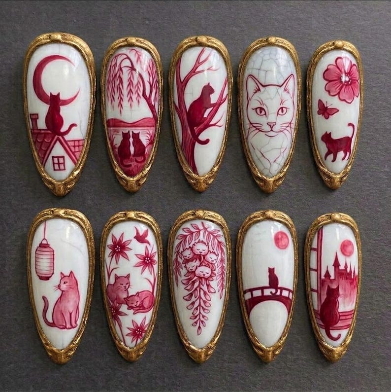 Mystical Moon Cat Press On Nails