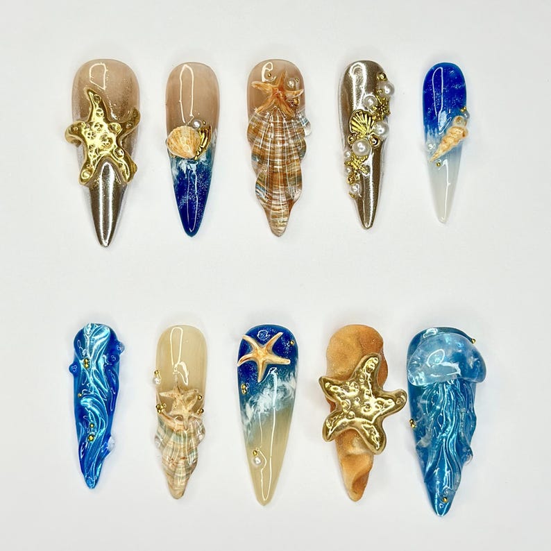 Golden Ocean Fantasy Press On Nails