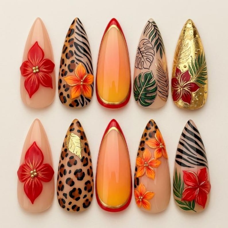 Tropical Floral Chic Press On Nails