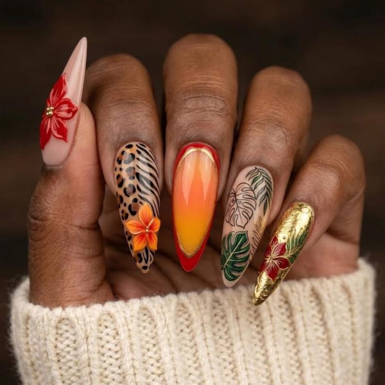 Tropical Floral Chic Press On Nails
