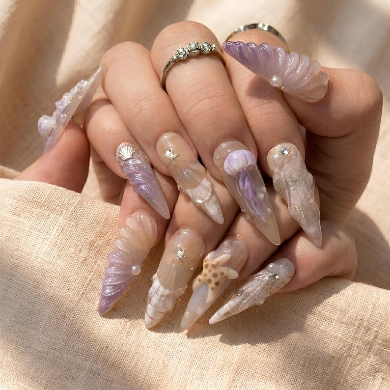 Dreamy Ocean Charm Press On Nails