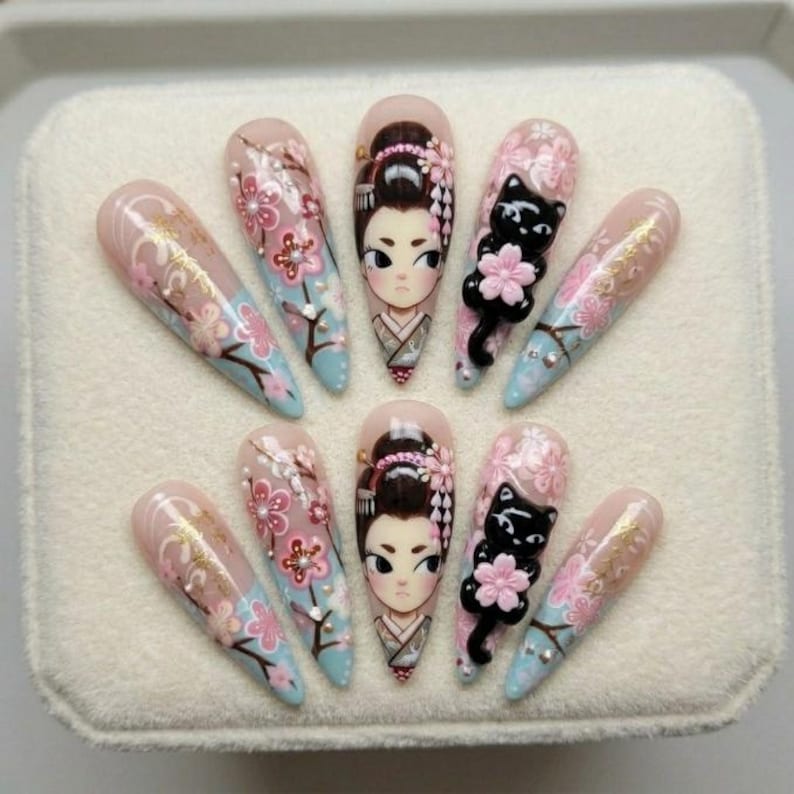 Elegant Floral Portrait Press On Nails
