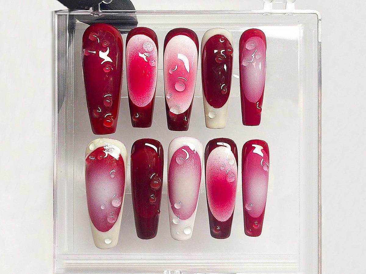 Frenchie Pink Press On Nails | French Tip Coffin Almond Nails | mother day gift | Ombre Impress Fake Nails | Cute Nails | OB304A