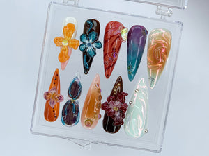 Custom Flower Fairycore Nails | Press On Nails Almond | Dreamy 3D Orchad Floral Press-Ons | Hand-painted Acrylic Spring Fake Nails| OB398AH