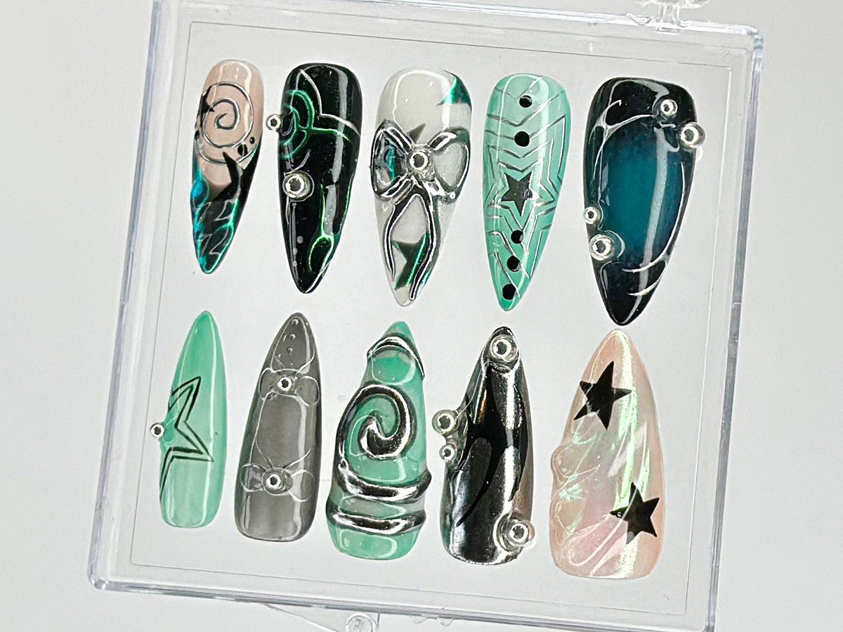 Galaxy Star Press On Nails  | Customizable Acrylic Nails with Rhinestones | Cosmic Nail Art | Y2k Nails | Nail Charms | Fake nails | OB406T