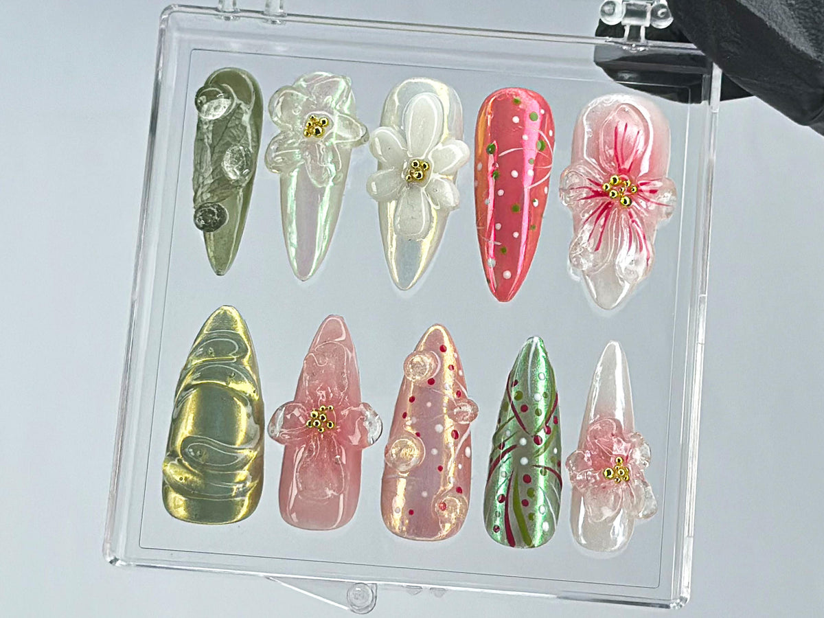 Garden Blossom Press On Nails | Unique Acrylic Press On Nails | Fake Nails | Nature Inspired Nail Art | Summer nails | press ons | OB447TL