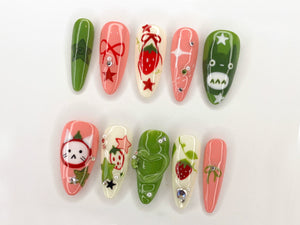 Ghibli Long Almond Press On Nails | Free Style Handpainted Cartoon in Fake Nails | Anime Nails Art | Miffy Nails | Abstract Nails| OC284S