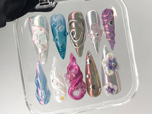 Free Style 3D Flower Press On Nails | Spring Garden Theme Custom Floral Nails | Fairy Tale Acrylic Long Almond Nails | Gift For Her| OB431AH
