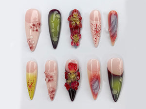 Custom Dreamy Press On Nails | 3D Jelly Orchids Nail Art | Hand-painted Acrylic Floral Press-Ons | FairyCore Flower Fake Nails | OB330AK
