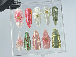 Garden Blossom Press On Nails | Unique Acrylic Press On Nails | Fake Nails | Nature Inspired Nail Art | Summer nails | press ons | OB447TL