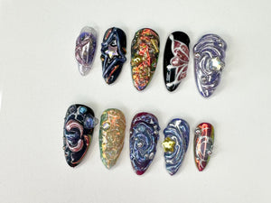Galactic 3D Press On Nails | Handcrafted Press On Nails with Cosmic and Star Designs | Perfect for a Bold Look | 3D Gel x Nails | OB331SC