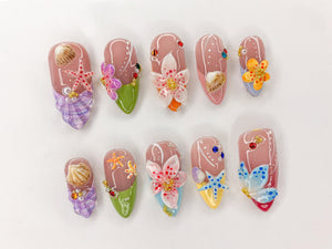 Ocean Bliss Press On Nails | Seashell & Starfish Nail Art | 3D Jelly Orchids Nail Art | Beach Vibes Press On | Under the Sea Nails | OB439SL
