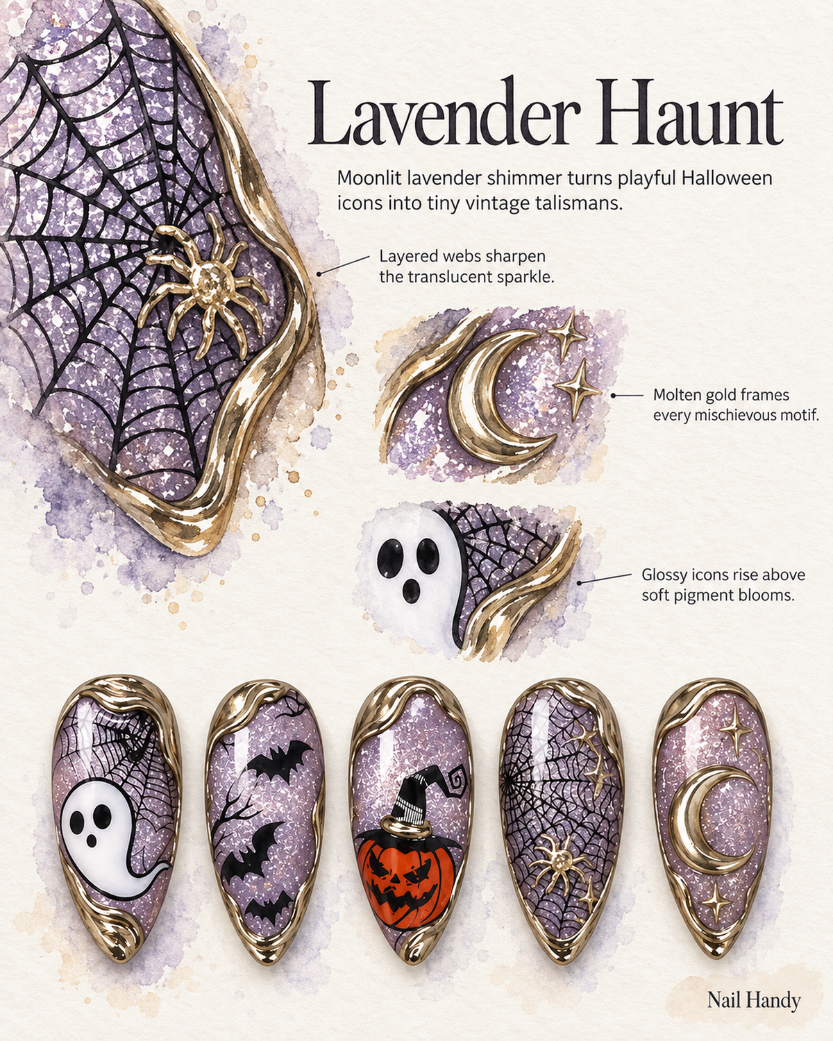 Lavender Haunt Halloween Almond Press-On Nails - Aninail