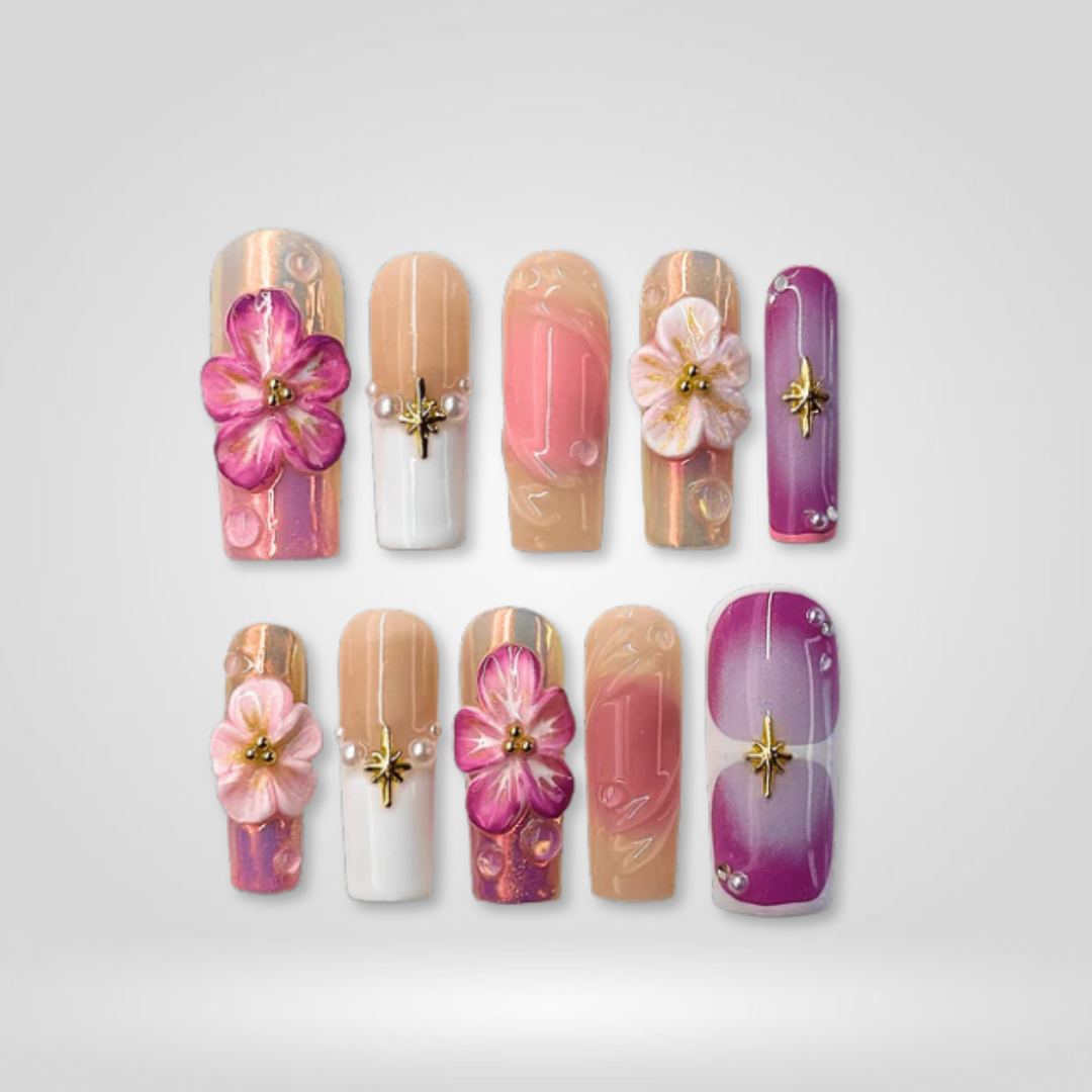 Sakura Shine 3D Floral Press-On Nails - Aninail