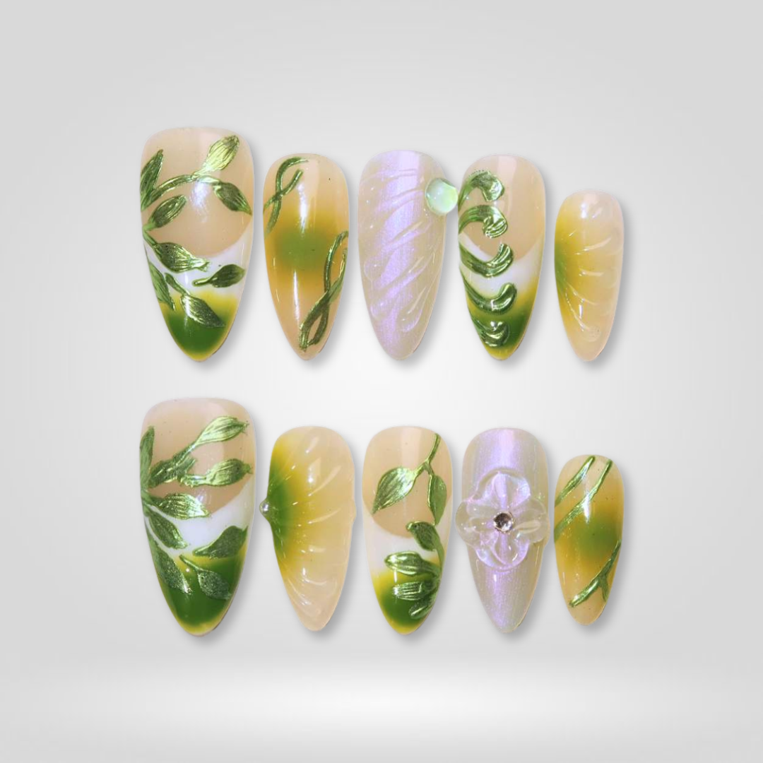 Blooming Serenity Hand-Painted Press-On Nails - Aninail
