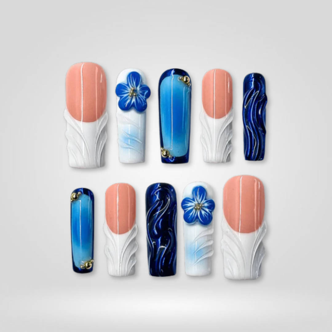 Blooming Elegance 3D Floral Press-On Nails - Aninail