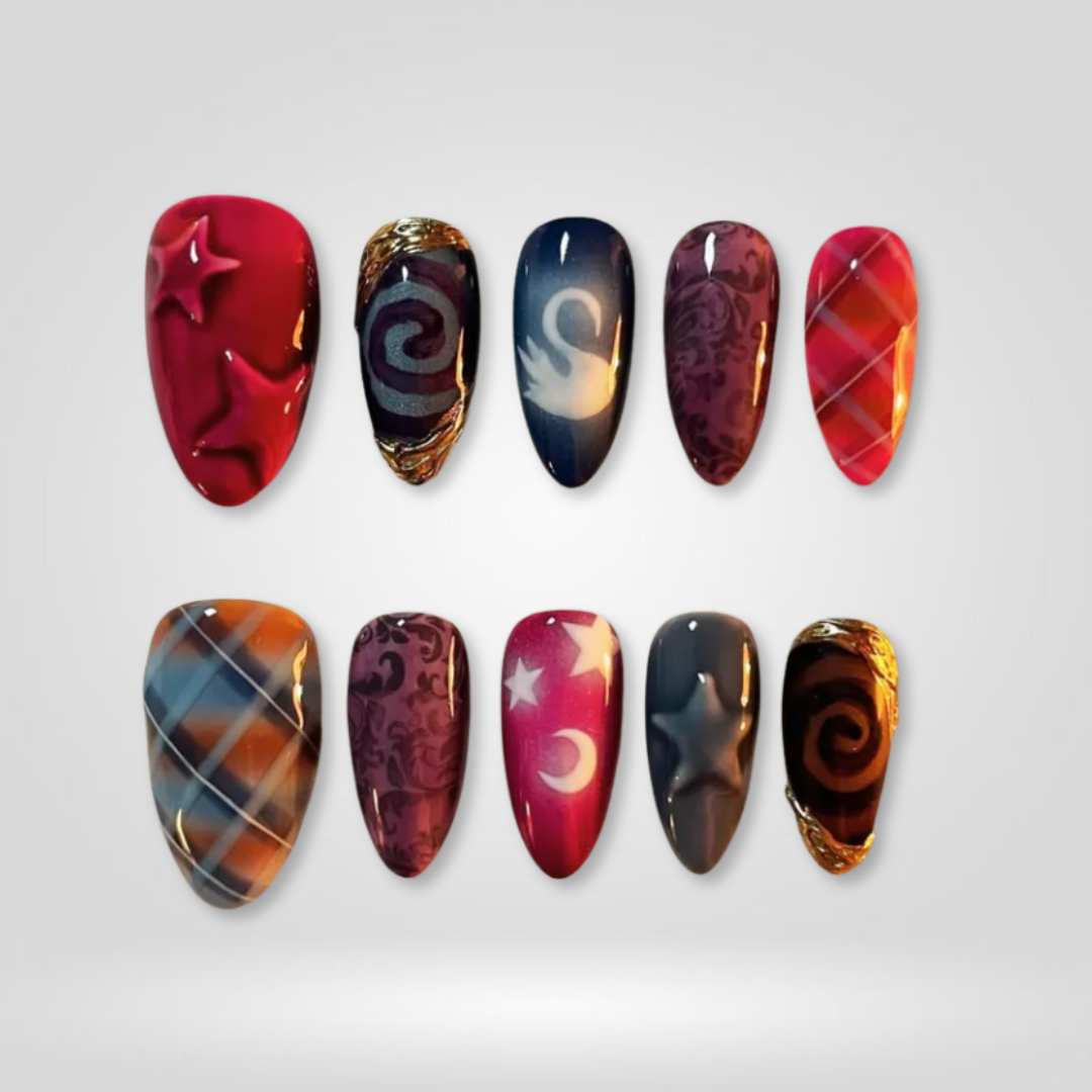 Crimson Bloom 3D Floral Press-On Nails - Aninail