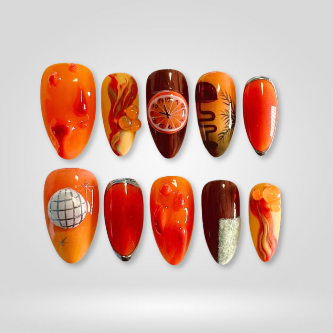 Harvest Bloom 3D Floral Almond Press-On Nails - Aninail