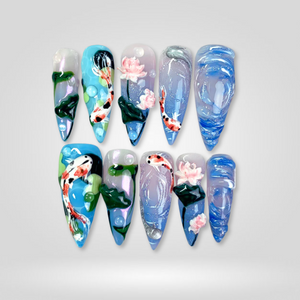Lotus Drift 3D Floral Press-On Nails - Aninail