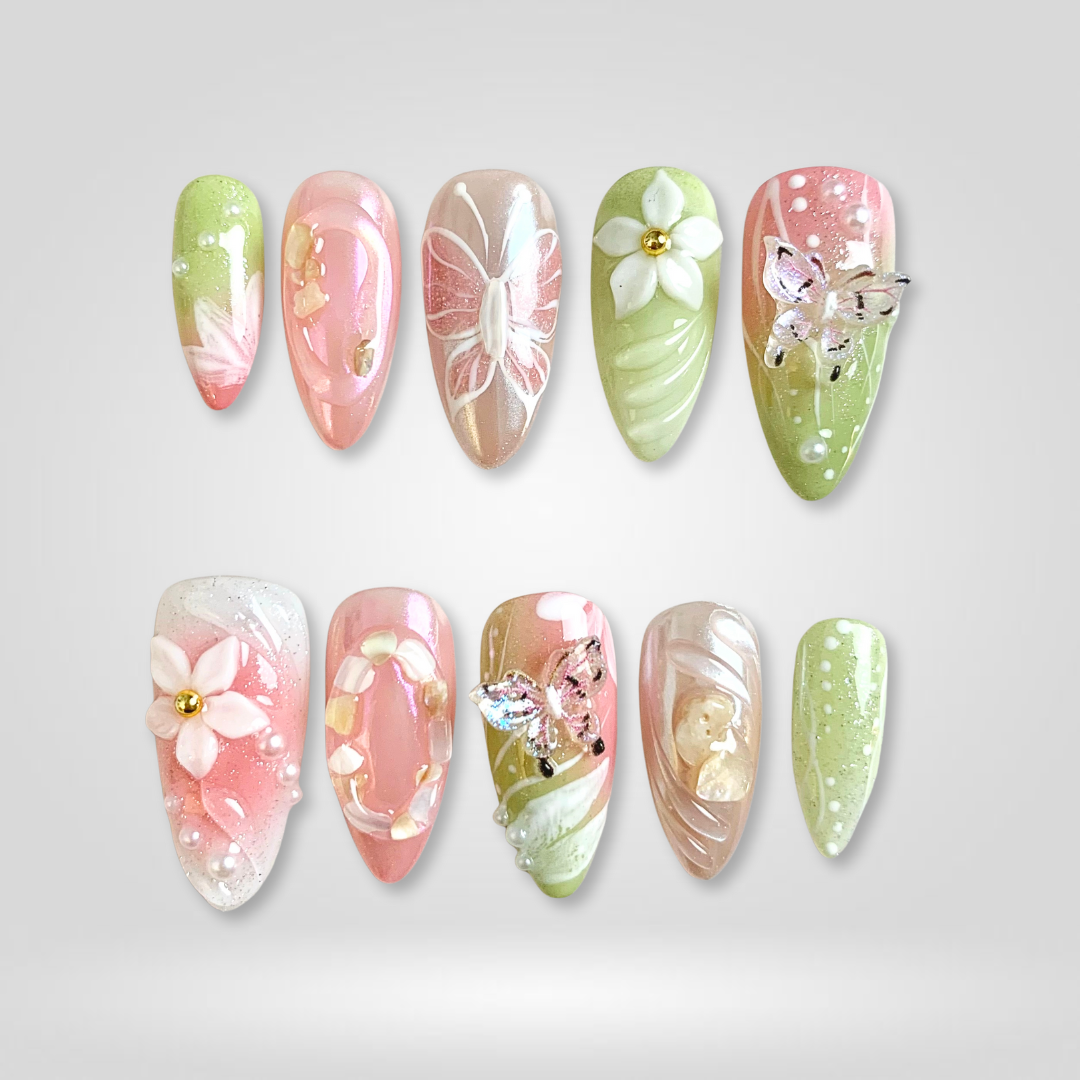 Whimsical Garden 3D Floral Press-On Nails - Aninail
