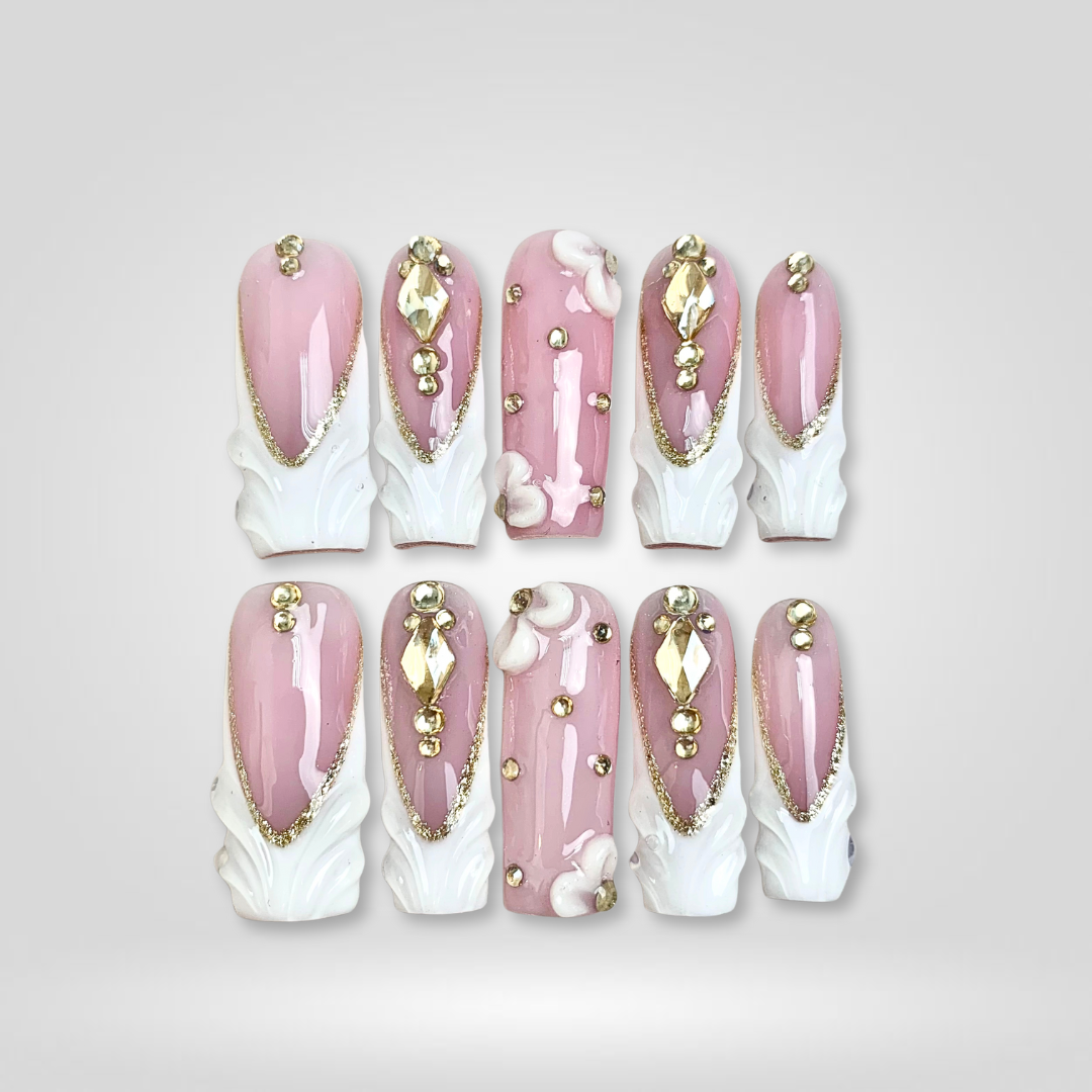 Crystal Petals 3D Floral Press-On Nails - Aninail