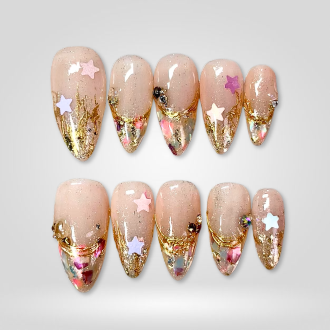Celestial Dream Gold Glitter Press-On Nails - Aninail