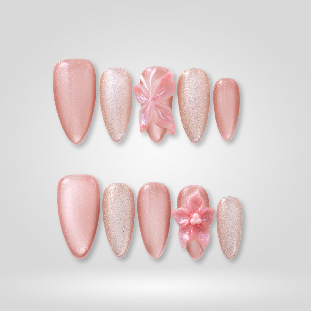 Pink Blossom 3D Almond Press-On Nails - Aninail