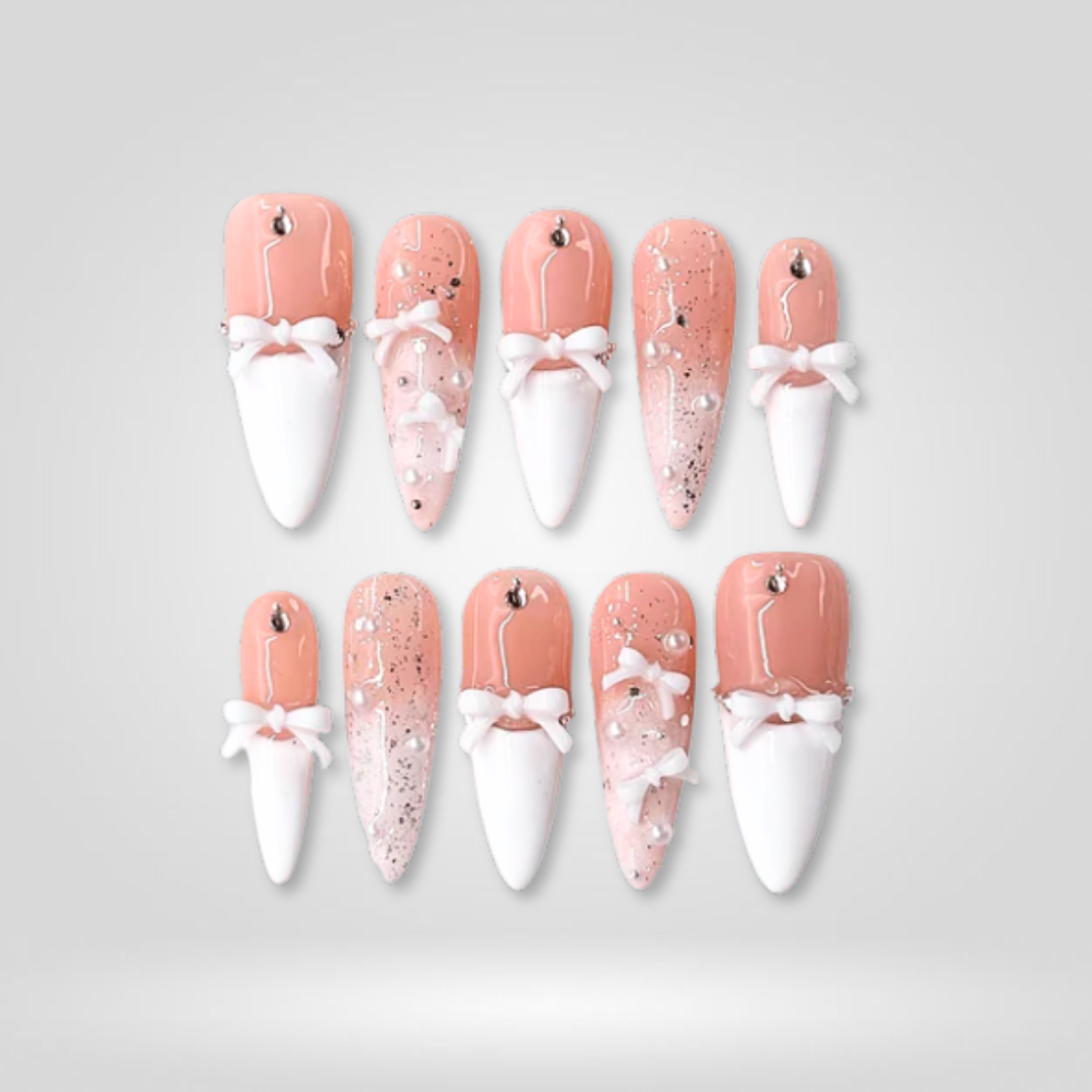 Sparkle Bow Pink Glitter Press-On Nails - Aninail