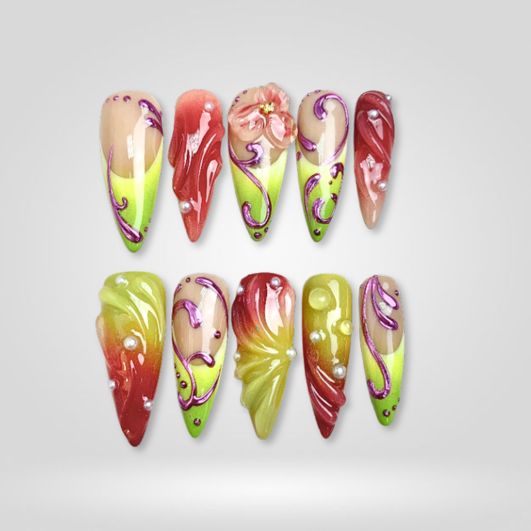 Floral Dream 3D Gradient Press-On Nails - Aninail