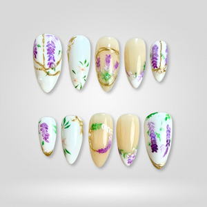 Lavender Blossom Hand-Painted Floral Press-On Nails - Aninail