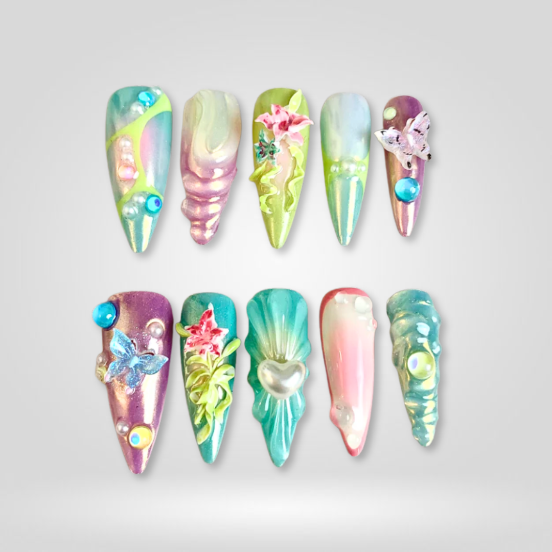 Floral Charm 3D Butterfly Press-On Nails - Aninail
