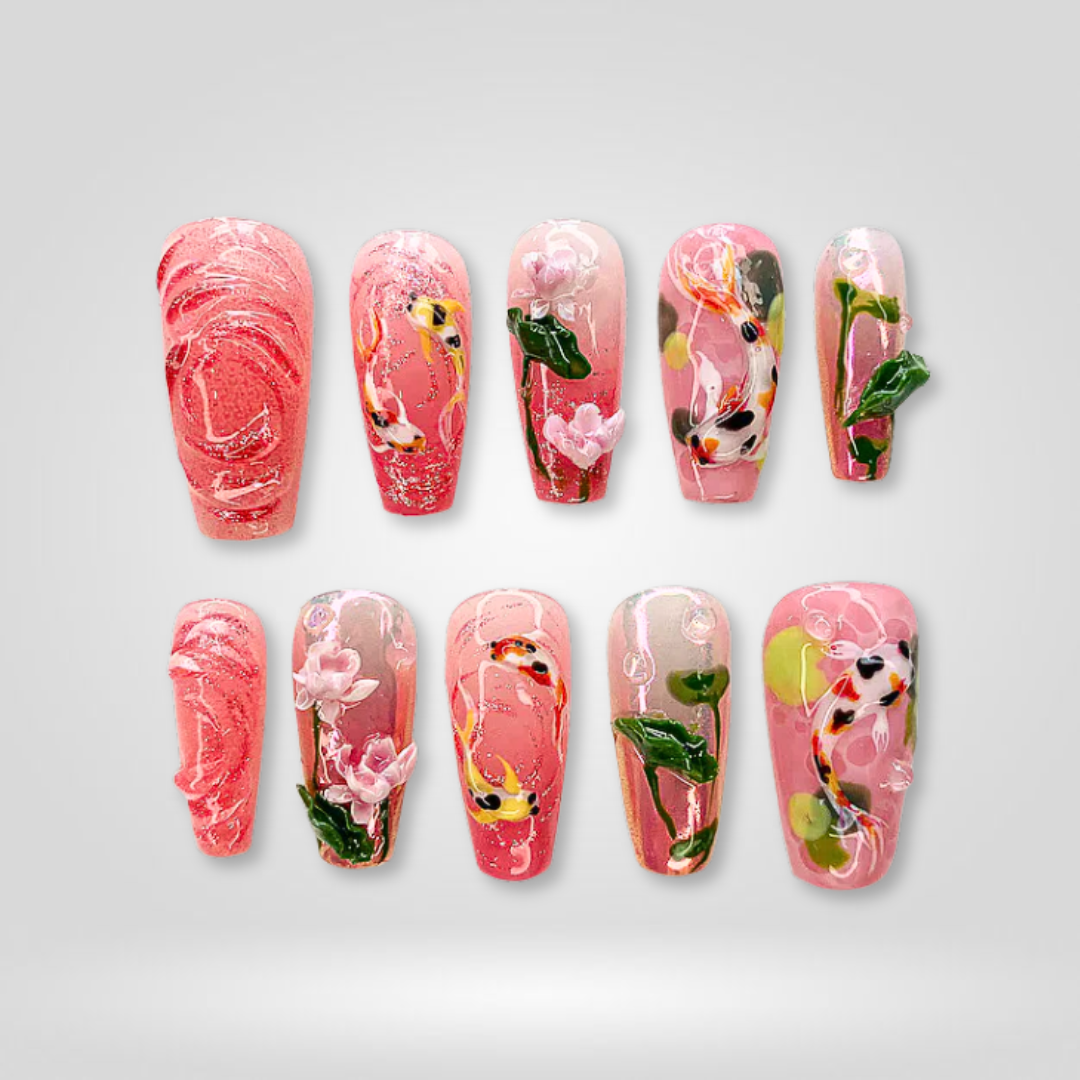 Koi Blossom 3D Lotus Press-On Nails - Aninail