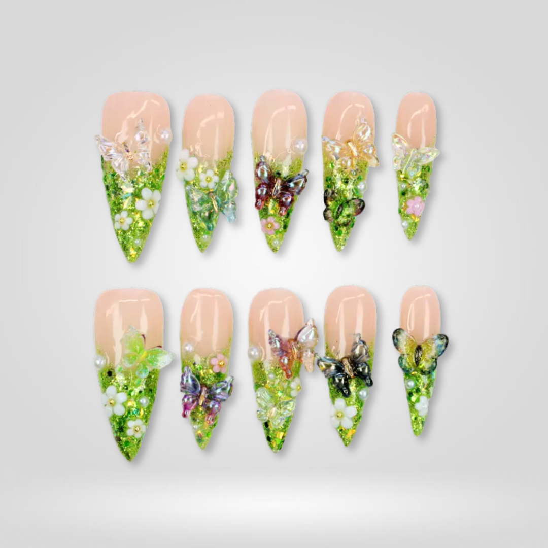 Dreamy Garden 3D Floral Stiletto Press-On Nails - Aninail