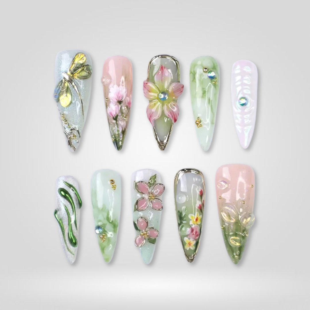 Botanic Bliss 3D Floral Press-On Nails - Aninail