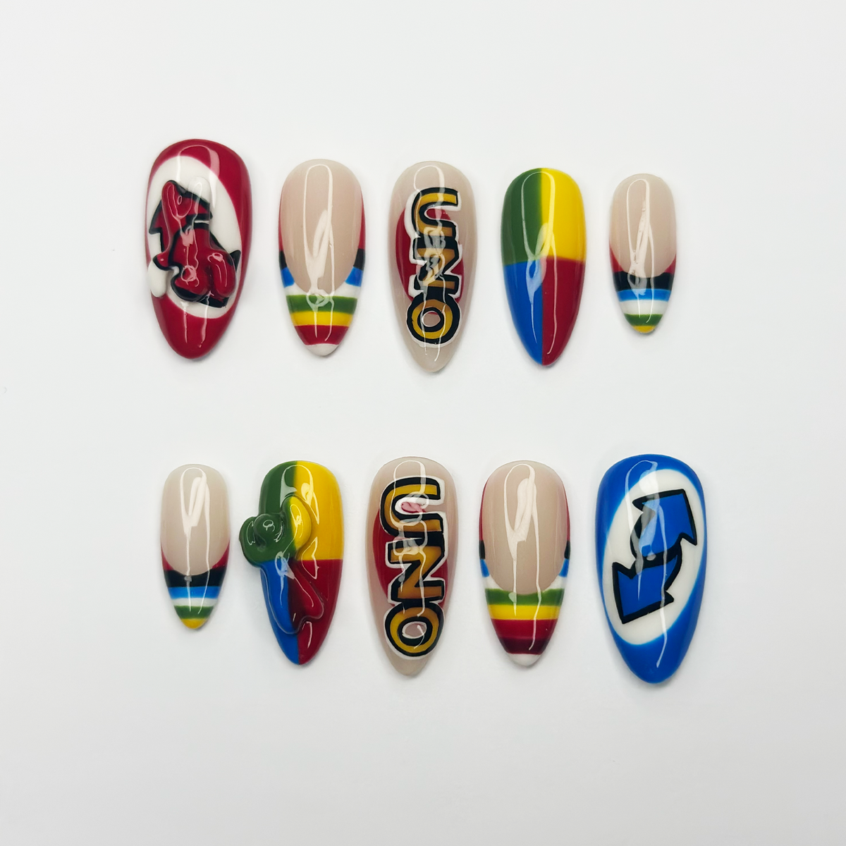 Chameleon Press On Nails | Retro Color Block Graphic Nails, Handmade Y2K Statement Nail Set, Gift for Her, OB457LC