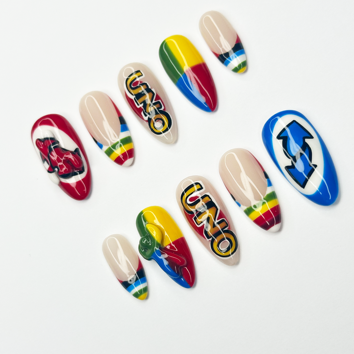 Chameleon Press On Nails | Retro Color Block Graphic Nails, Handmade Y2K Statement Nail Set, Gift for Her, OB457LC