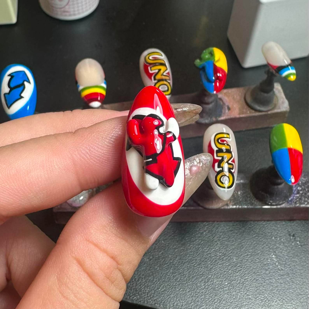 Chameleon Press On Nails | Retro Color Block Graphic Nails, Handmade Y2K Statement Nail Set, Gift for Her, OB457LC