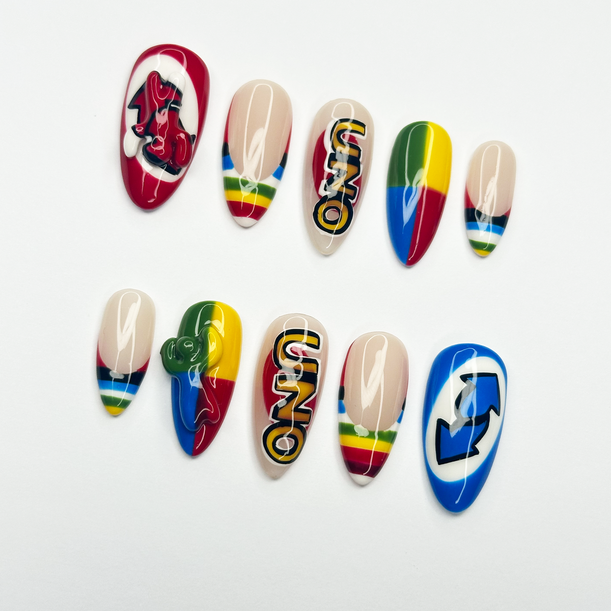 Chameleon Press On Nails | Retro Color Block Graphic Nails, Handmade Y2K Statement Nail Set, Gift for Her, OB457LC