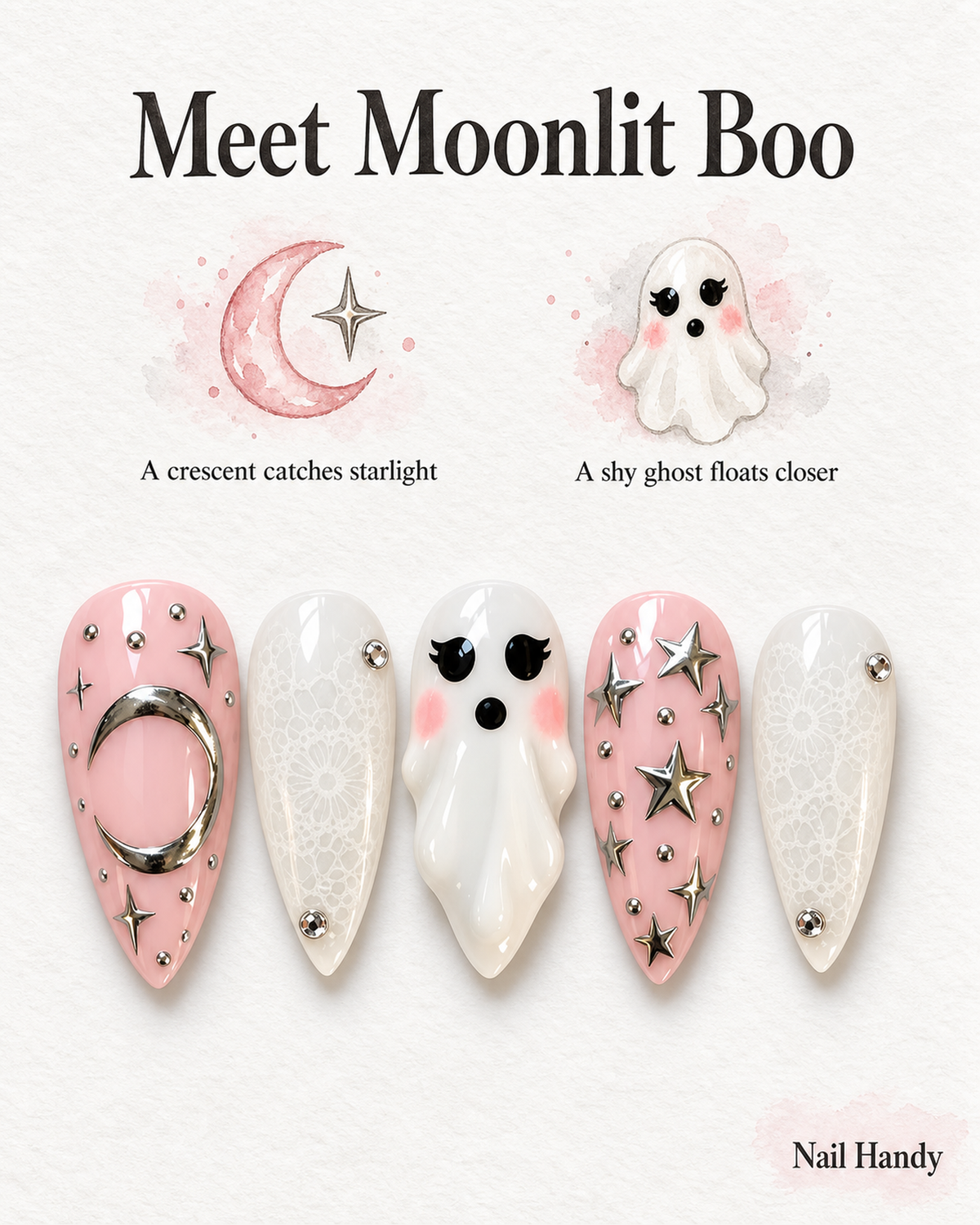 Moonlit Boo Halloween Almond Press-On Nails - Aninail