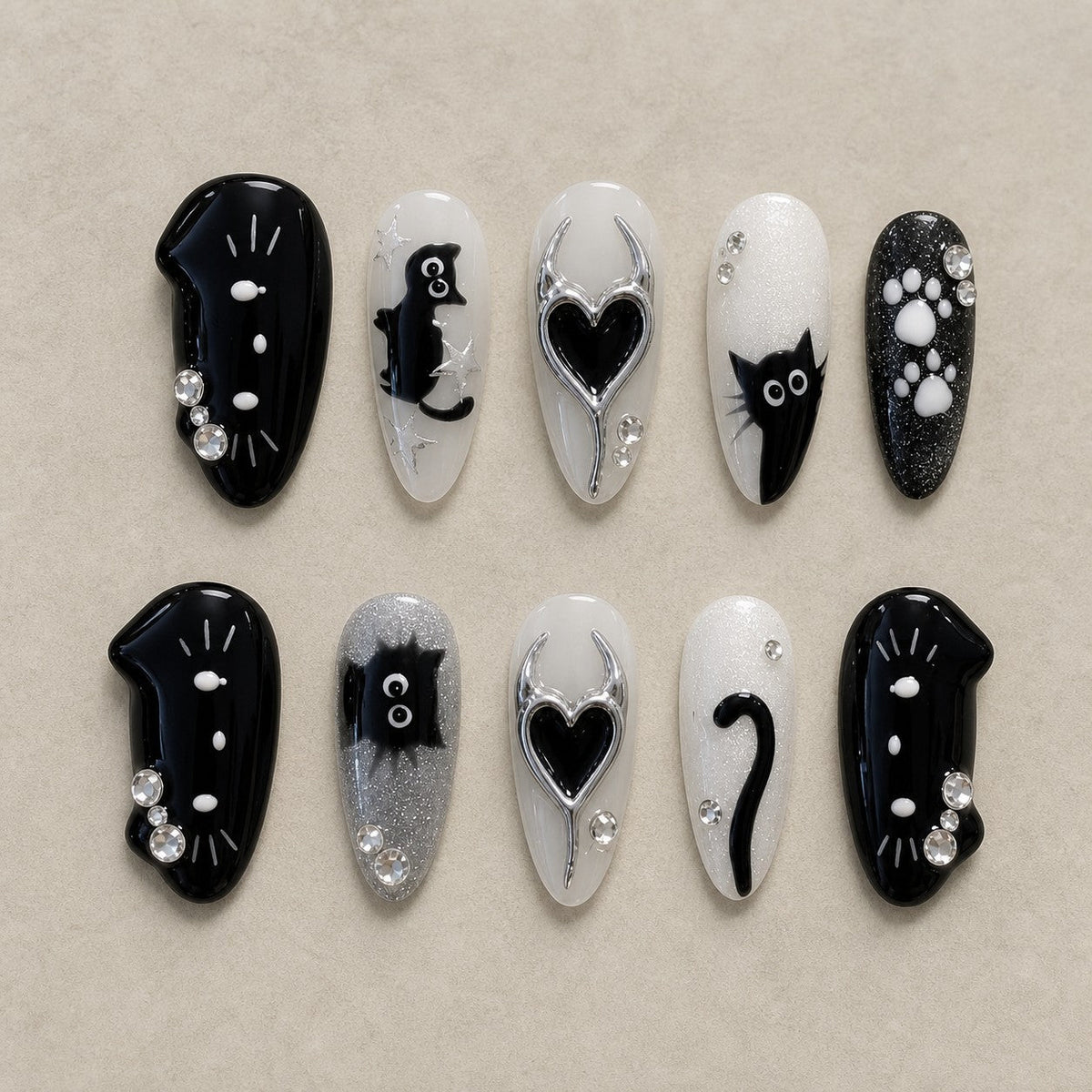 Moonlit Whiskers Halloween Press-On Nails - Aninail