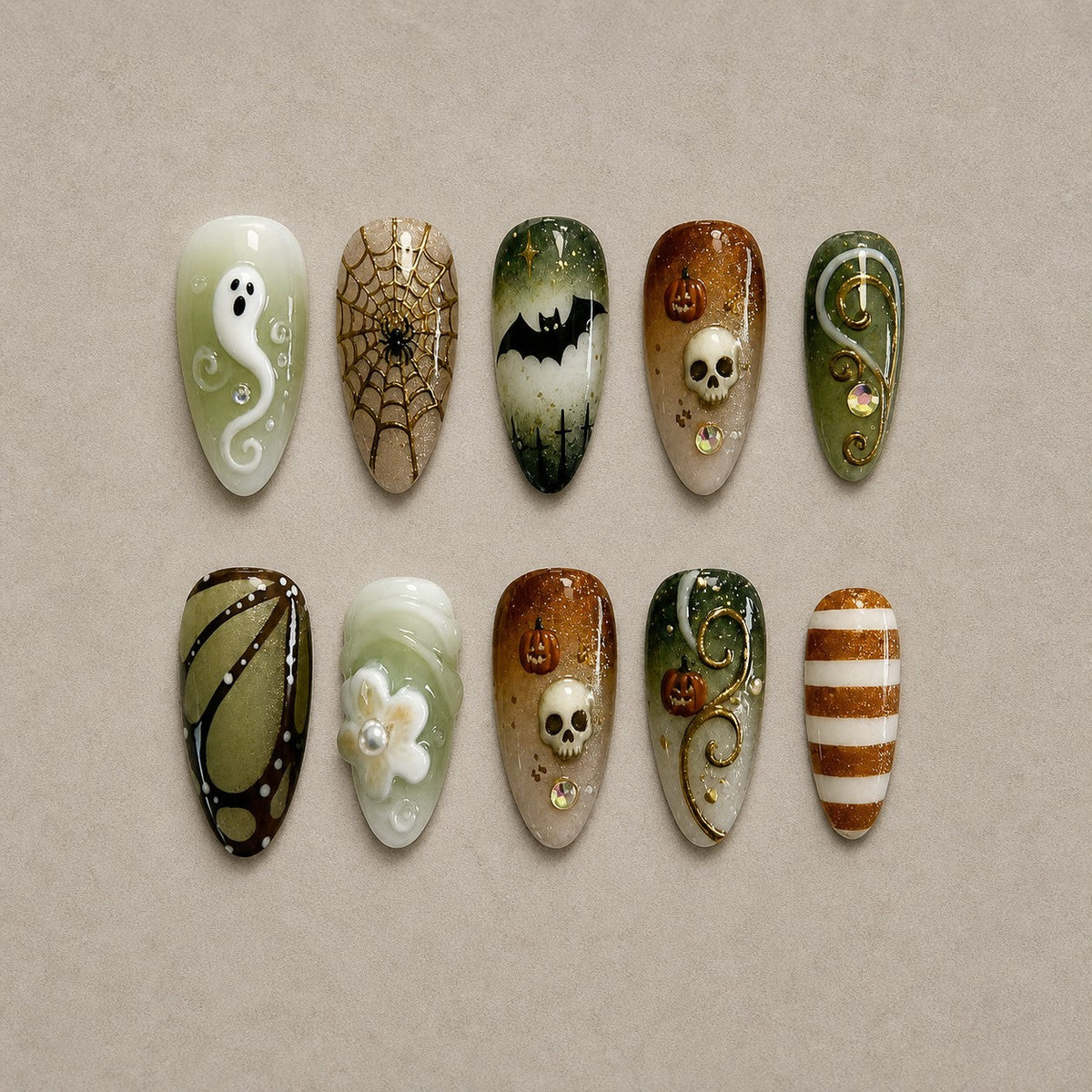 Mossy Relic 3D Forest Halloween Press-On Nails - Aninail