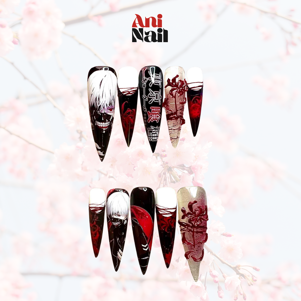 Tokyo Ghoul Ken Kaneki Red Spider Lily Press On Nail