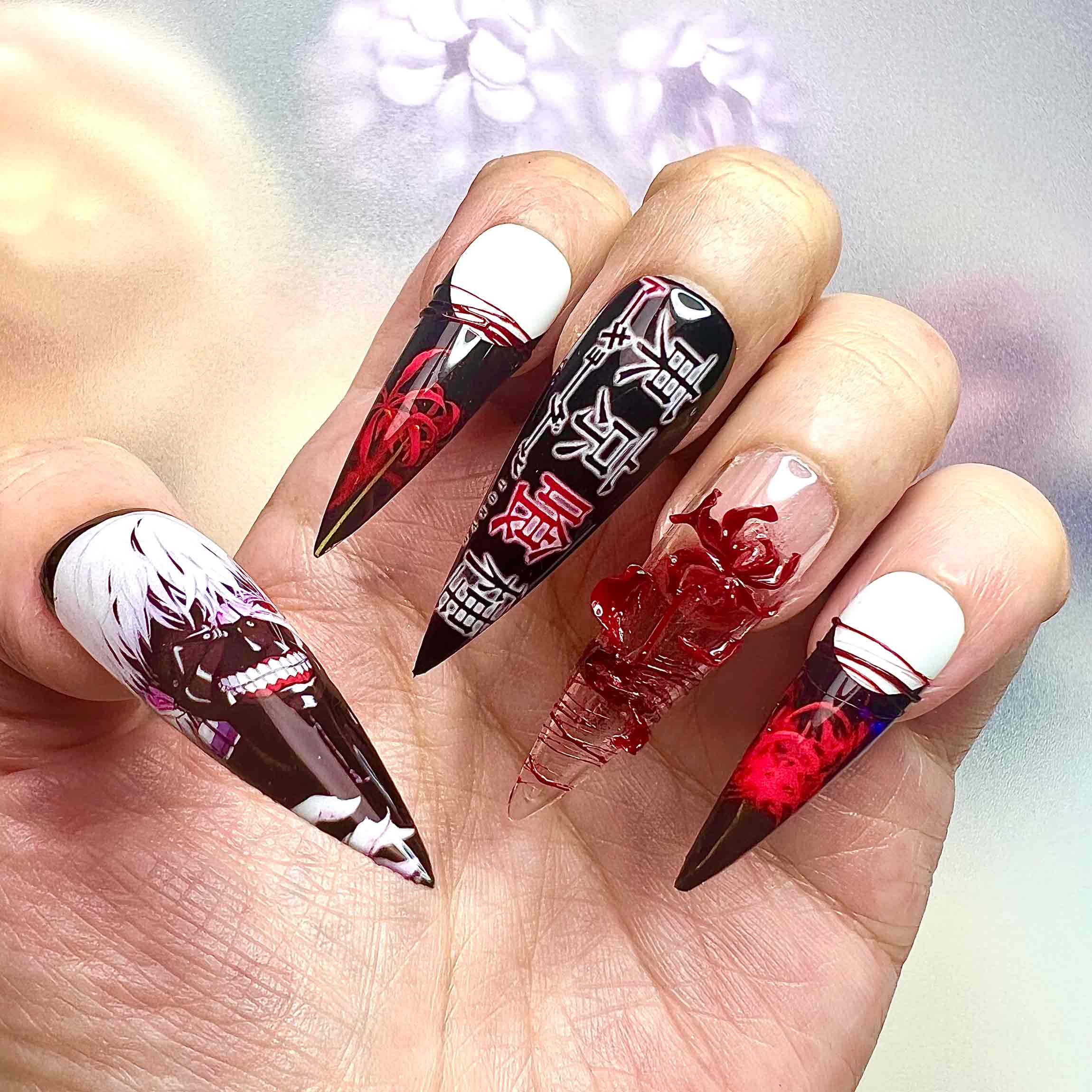 Tokyo Ghoul Ken Kaneki Red Spider Lily Press On Nail