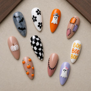 Patchwork Boo Spooky Cute Halloween Press-On Nails - Aninail