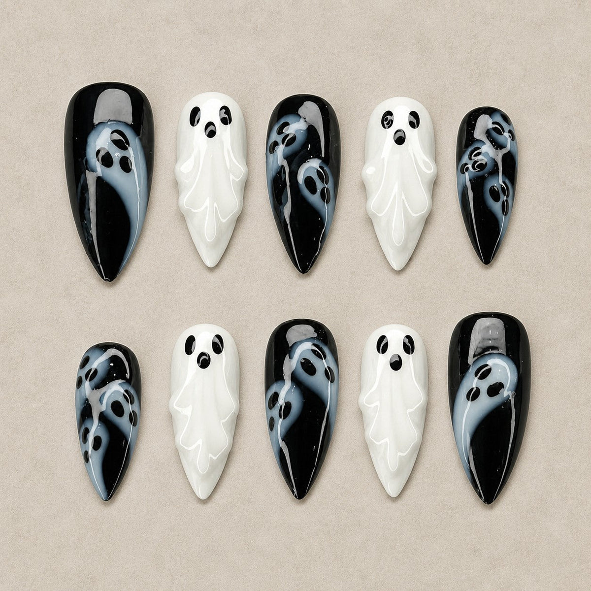 Phantom Noir 3D Ghost Halloween Press-On Nails - Aninail